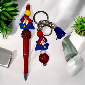 Ariel Handmade Beaded Ballpoint Pen & Matching Keychain